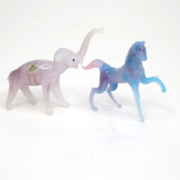 Vintage Mini Glass Animal Figurines Set Horse & Elephant Murano Style Pink Blue - Picture 14 of 15